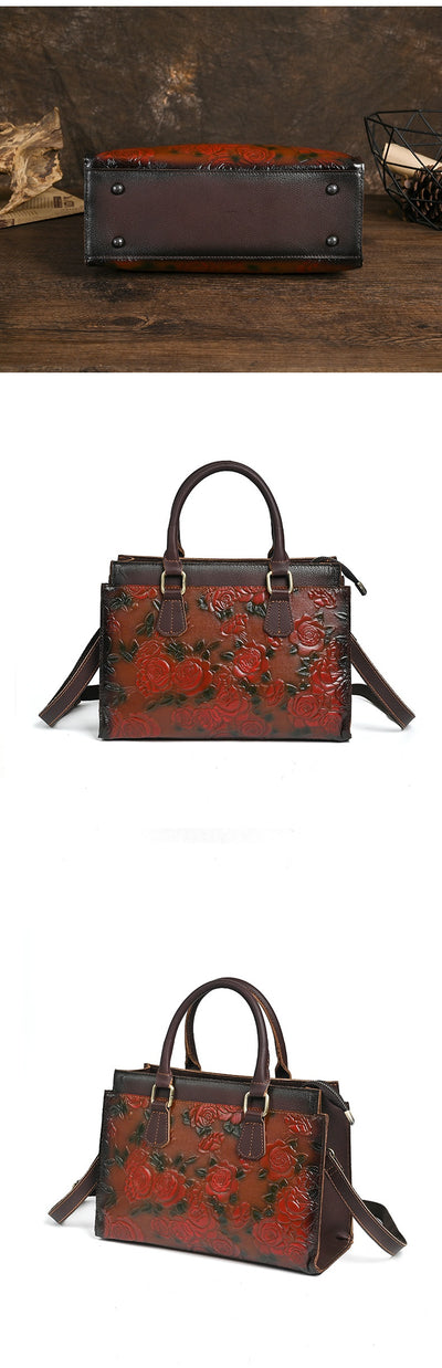 Bolso de Hombro para Mujer en Cuero Genuino con Patrón Grabado Versátil - Image 12