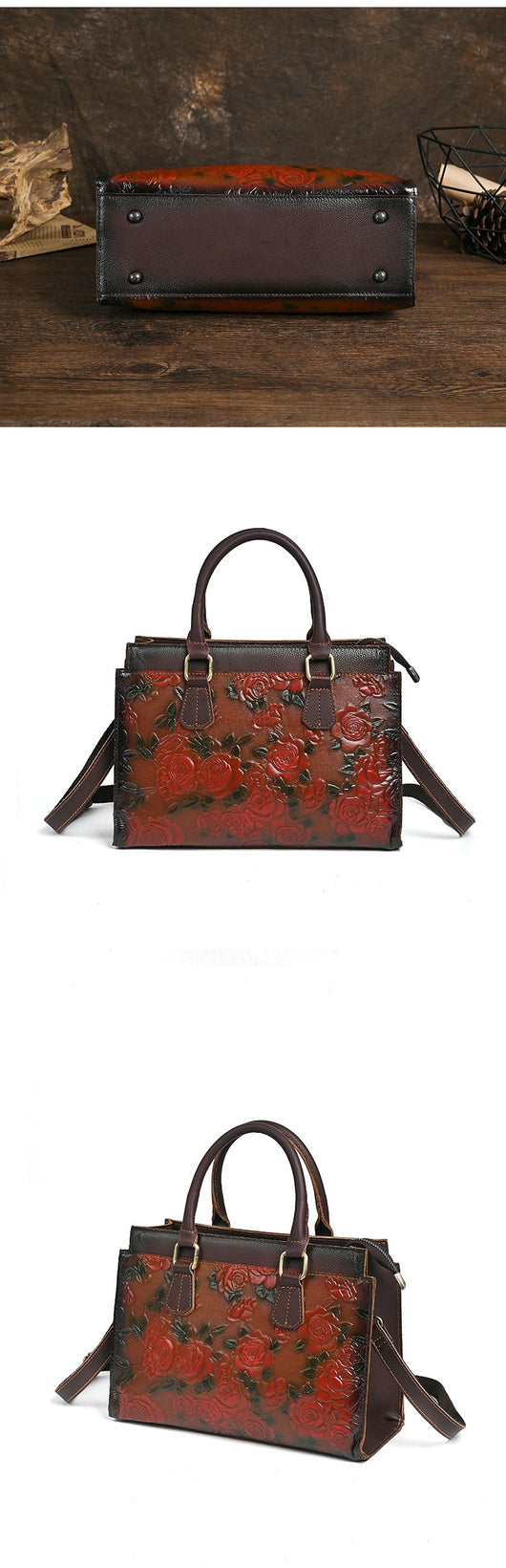 Bolso de Hombro para Mujer en Cuero Genuino con Patrón Grabado Versátil - Image 12