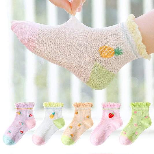 Calcetines Infantiles de Encaje Transpirables con Malla de Seda y Algodón
