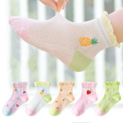 Calcetines Infantiles de Encaje Transpirables con Malla de Seda y Algodón