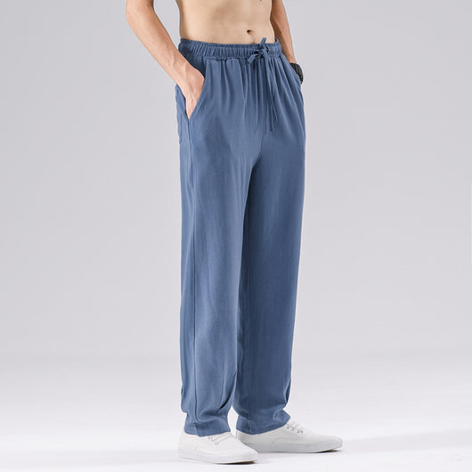 Pantalones Casuales Hombre Algodón y Lino Corte Recto Suelto - Image 10