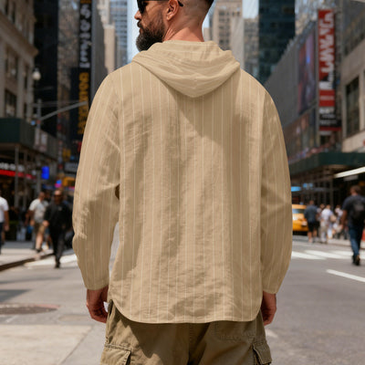 Camisa Lino Holgada Talla Grande Hombre a Rayas con Capucha - Image 32