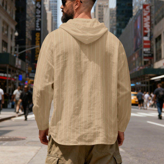 Camisa Lino Holgada Talla Grande Hombre a Rayas con Capucha - Image 32