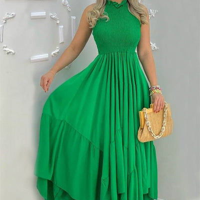 Falda Larga Asimétrica sin Mangas con Pliegues - Image 5