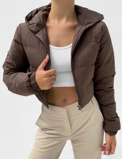 Chaqueta Puffer Corta Multicolor de Algodón con Capucha para Mujer - Image 26