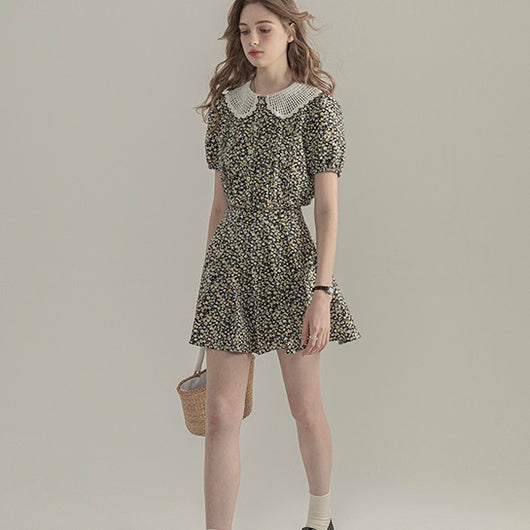 Blusa Floral con Mangas Abullonadas para Mujer
