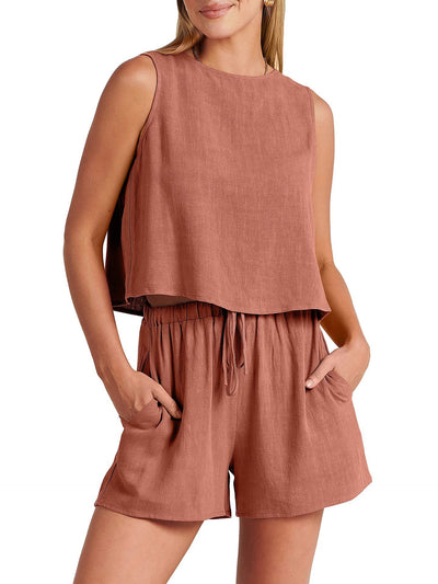 Conjunto de Dos Piezas Shorts Sueltos de Algodón y Lino para Mujer - Image 12