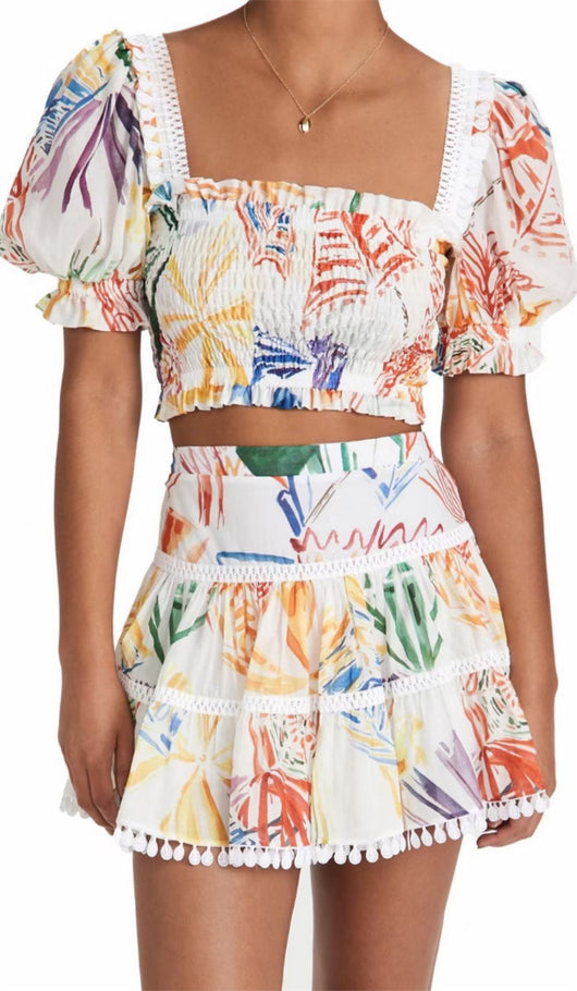 Conjunto Falda y Blusa Estampada con Cuello Cuadrado y Mangas Abullonadas - Image 15