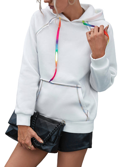 Sudadera Hoodie Suelta con Bloques de Color Arcoíris y Cintas - Image 19