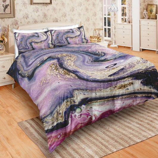 Juego de Cama Mármol Dorado de Tres Piezas
