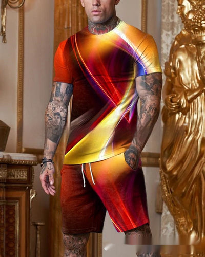 Traje Casual Hombre Manga Corta Cuello Redondo Degradado Multicolor - Image 17