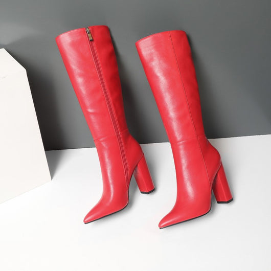 Botas Altas de Tacón Grueso Punta Afilada para Otoño e Invierno - Image 14