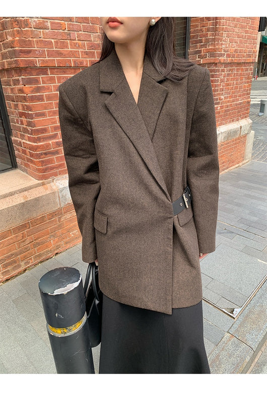 Blazer de Lana Estilo Americano con Hombreras Acolchadas para Mujer - Image 15