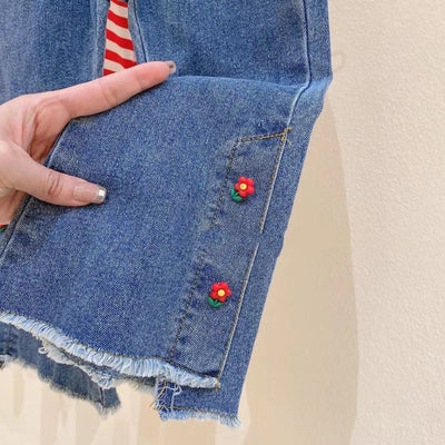 Conjunto Dos Piezas: Suéter Rayado y Pantalón Flare Denim Floral - Image 8