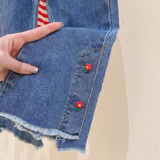 Conjunto Dos Piezas: Suéter Rayado y Pantalón Flare Denim Floral - Image 8
