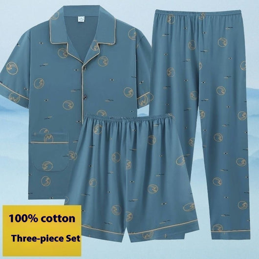 Pijama de Verano para Hombre - Conjunto de 3 Piezas en Algodón con Manga Corta - Image 3