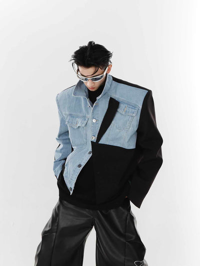 Chaqueta Blazer Denim Patchwork con Hombros Acolchados - Image 9