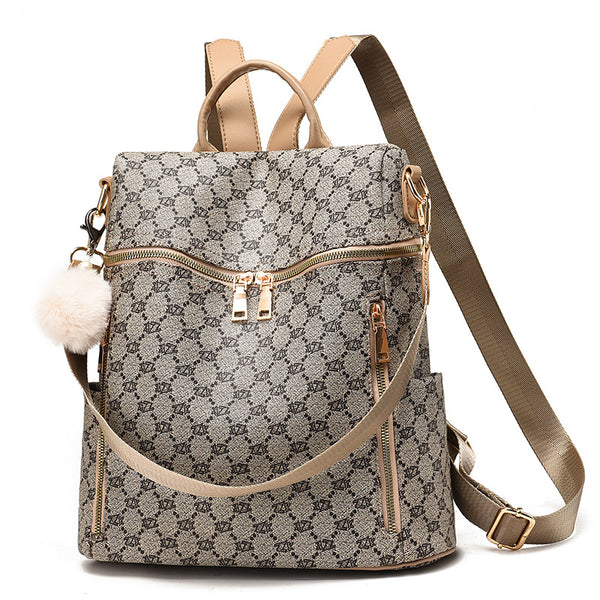 Mochila Casual de Cuero PU con Doble Asa y Estampado Fashion para Mujer