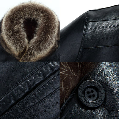 Chaqueta de Cuero Casual para Hombre con Cuello de Piel - Image 5