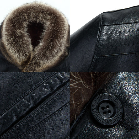 Chaqueta de Cuero Casual para Hombre con Cuello de Piel - Image 5
