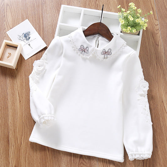 Blusa Infantil Cuello Peter Pan Blanco de Manga Larga - Image 2