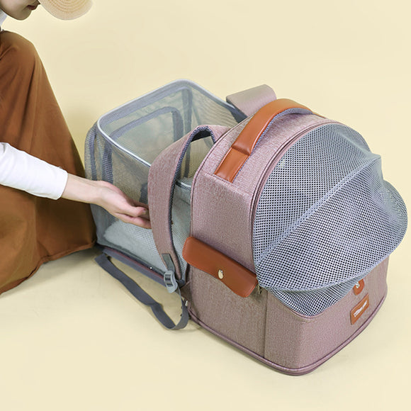Mochila de Transporte Respirável para Gatos de Grande Capacidade Expansível