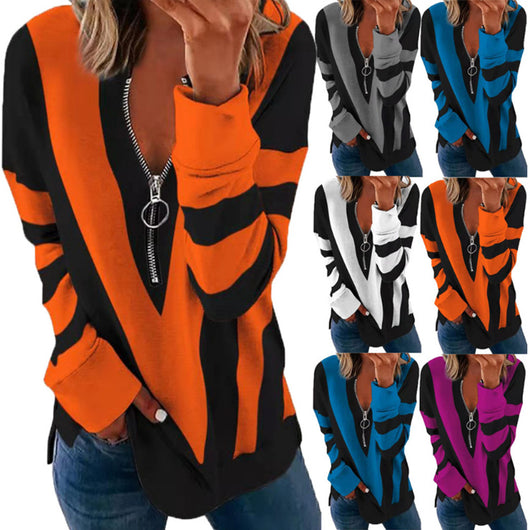 Playera de Manga Larga con Estampado V y Cierre en Pecho