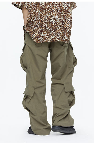 Pantalones Cargo Tácticos Verde Militar con Piernas Rectas y Múltiples Bolsillos - Image 6