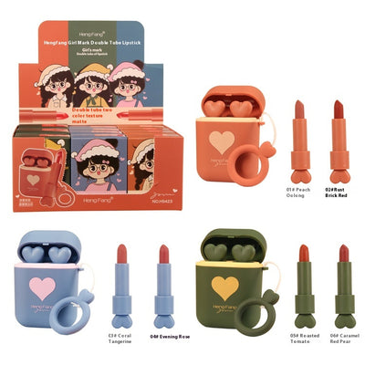 Estuche Portátil para Audífonos con Diseño Cartoon y Labial Mate - Image 5