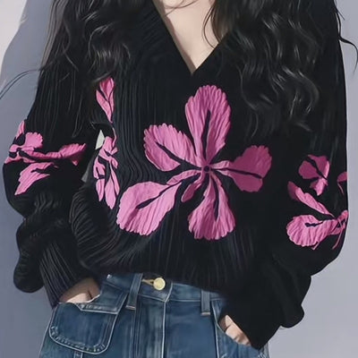 Blusa Estampada Floral Negra Ajustada y Favorecedora - Image 6