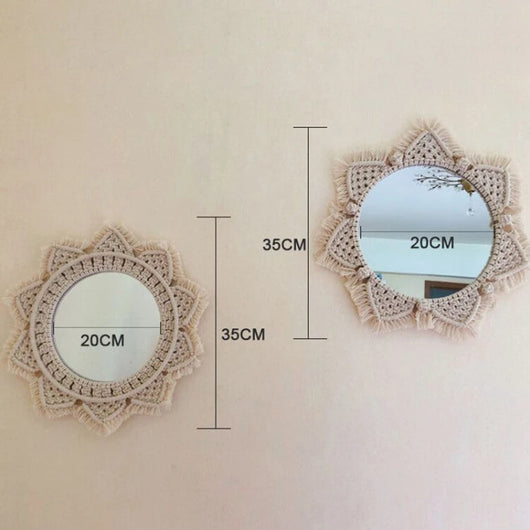 Espejo Decorativo Escandinavo Girasol - Tapiz Hecho a Mano con Anillo de Cosmético - Image 18
