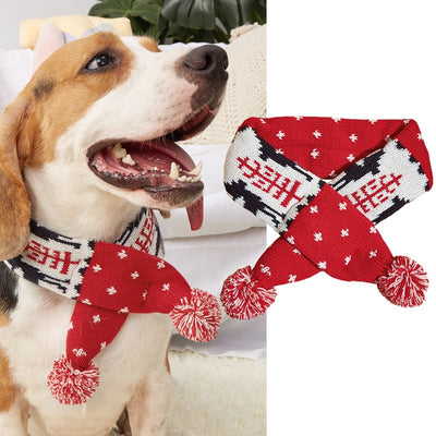 Bufanda Navideña para Mascotas con Rayas de Contraste, Copos de Nieve y Pompones de Pelaje - Image 5