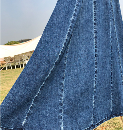 Vestido Denim con Cuello Redondo y Mangas Abullonadas - Image 12