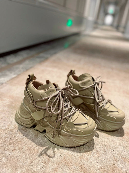 Zapatos Deportivos Casuales para Mujer con Cordones de Cuero y Suela Gruesa Acolchada - Image 16
