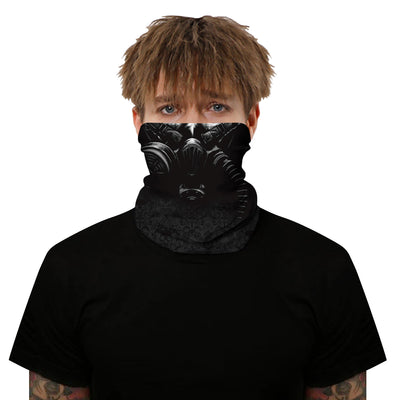 Black and white neck gaiter featuring a detailed skull and spine print, suitable for outdoor sports. - Image 29