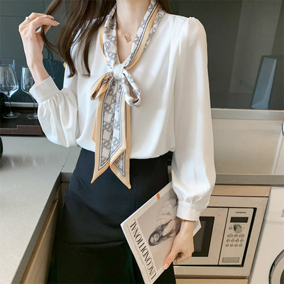 Blusa Profesional Mujer Otoño Manga Larga con Volantes y Lazo - Image 13