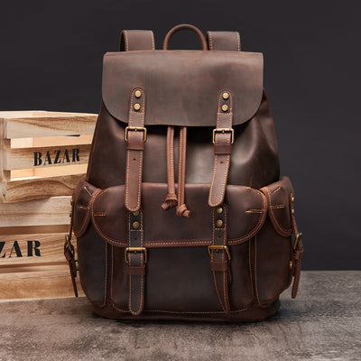 Mochila Retro Cuero Crazy Horse Hombre - Gran Capacidad Viajes y Trabajo - Image 5