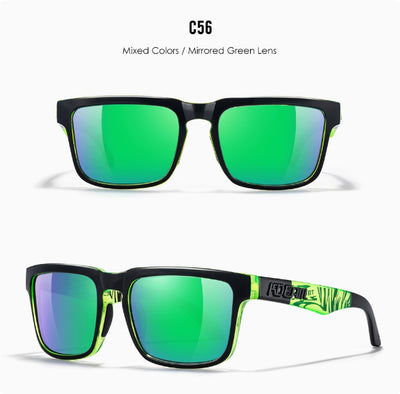 Men's and women's dazzling blue and black striped polarized sunglasses with gray lenses and a black case. - Image 47