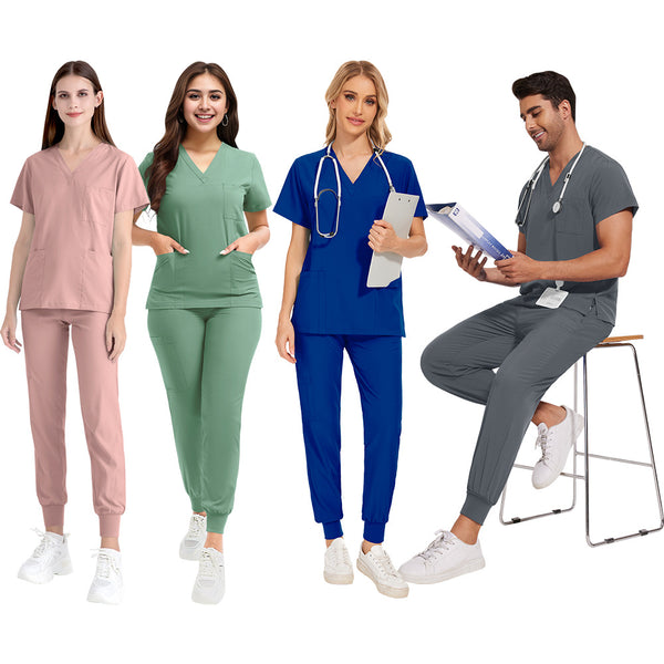 Conjunto de Uniformes Médicos para Hombre con Tela Elástica y Secado Rápido