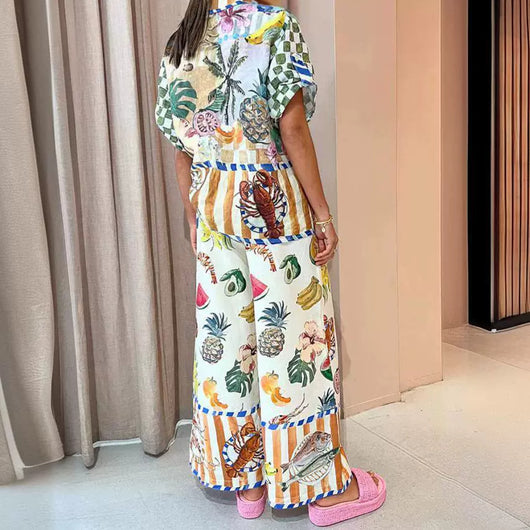 Conjunto de Blusa Estampada y Pantalón Ancho Holgado para Mujer - Image 3