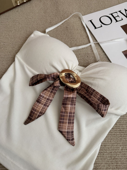 Camiseta Halter Ajustada con Lazo Decorativo para Mujer - Image 16