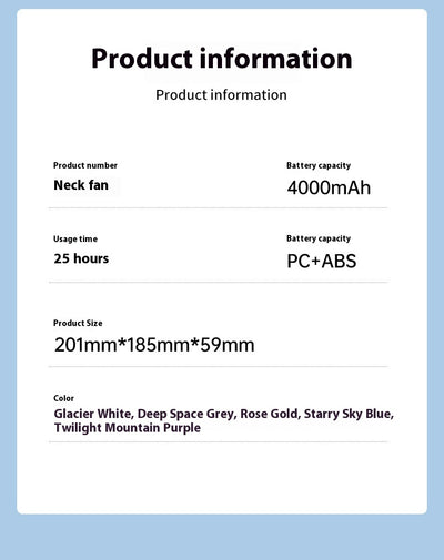 Ocean blue portable neck fan with digital display, showing 100 fan speed, designed for outdoor sports and personal cooling. - Image 13