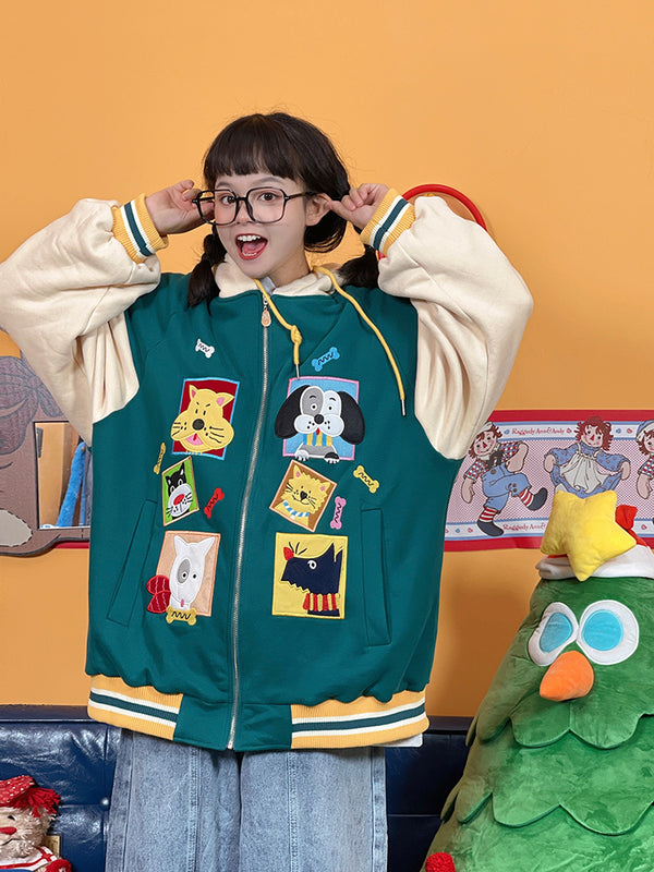 Sudadera con Capucha para Mujer con Parches Bordados Estilo Cartoon