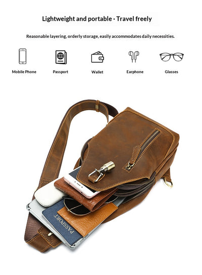 Bolsa de Pecho Ma Pi Cuero Genuino Vintage - Mochila Cruzada Estilo Commuter con Cierre de Candado - Image 8