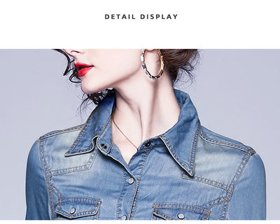 Vestido Denim Tencel Azul Slim con Solapa y Detalles de Abertura - Image 11