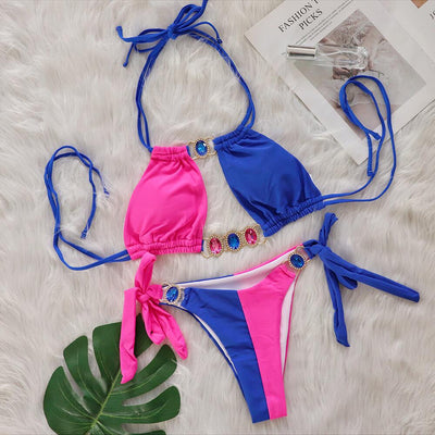 Bikini Bandage Patchwork Diamante Cristal - Traje de Baño Europeo Dividido - Image 4