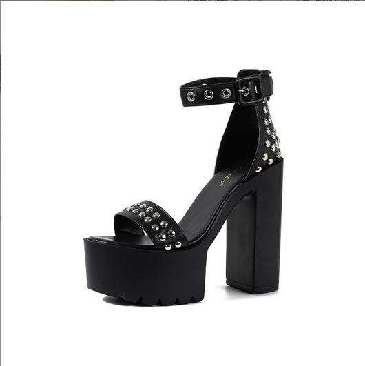 Sandalias Plataforma Tacón Alto Mujer Verano Remaches Talla Grande - Image 13