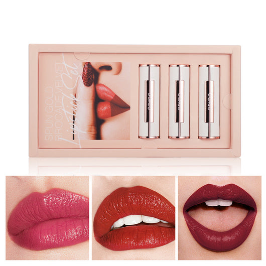 Set de Labiales Sedosos en Brocado Dorado y Terciopelo - Image 2