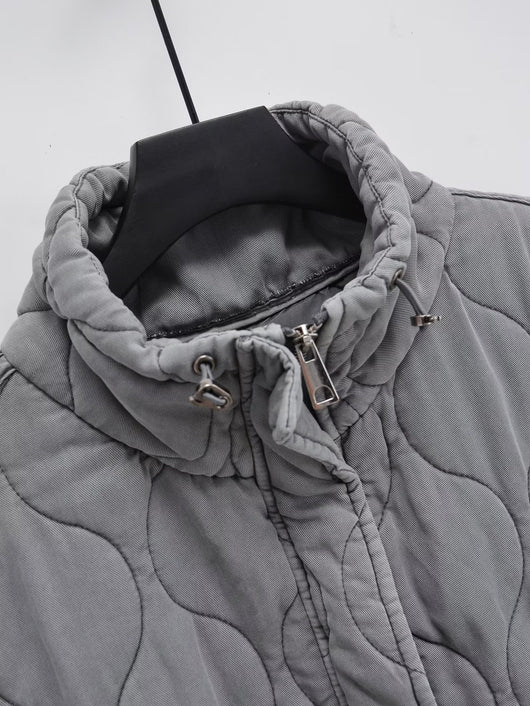 Chaleco Casual de Algodón Gris para Mujer con Cuello de Pie - Image 13