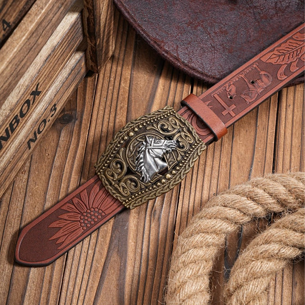 Cinturón Vaquero Retro Tallado con Personalidad para Hombre